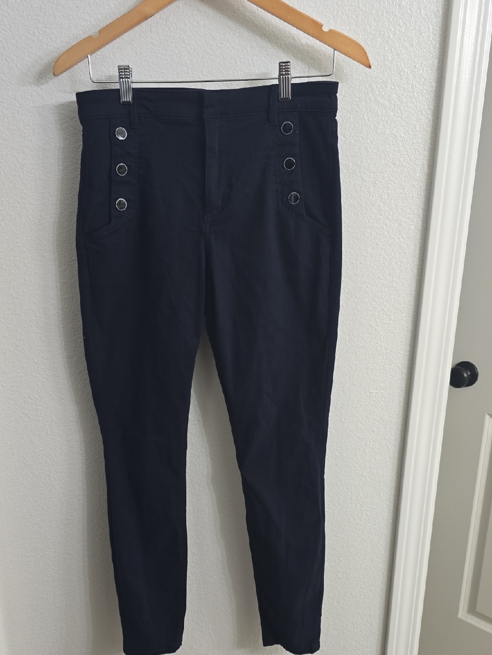 LOFT Navy High-Rise Pants with Silver Buttons
